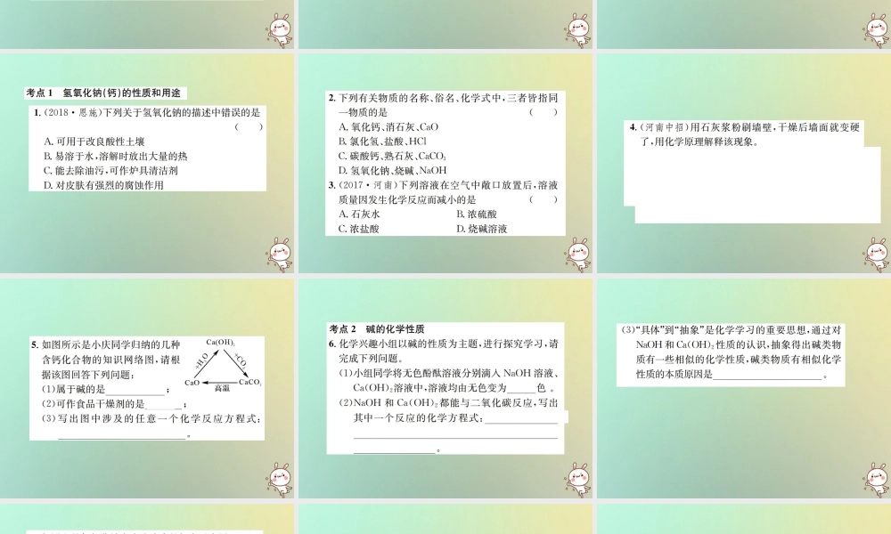 九年级化学下册 第十单元 酸和碱 课题1 常见的酸和碱 第4课时 常见的碱及其化学性质习题课件 (新版)新人教版 课件