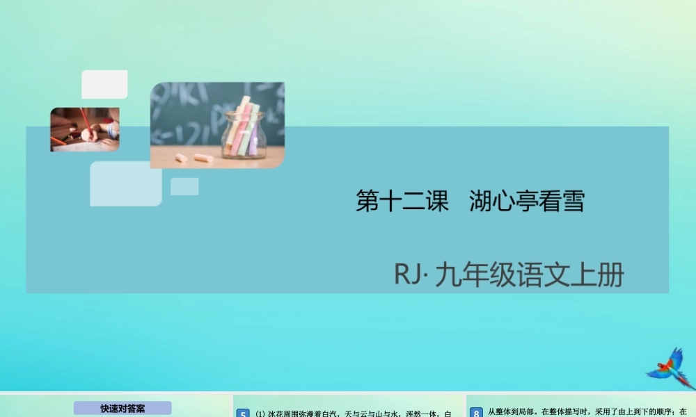 (通用)九年级语文上册 第三单元 12 湖心亭看雪作业课件 新人教版 课件