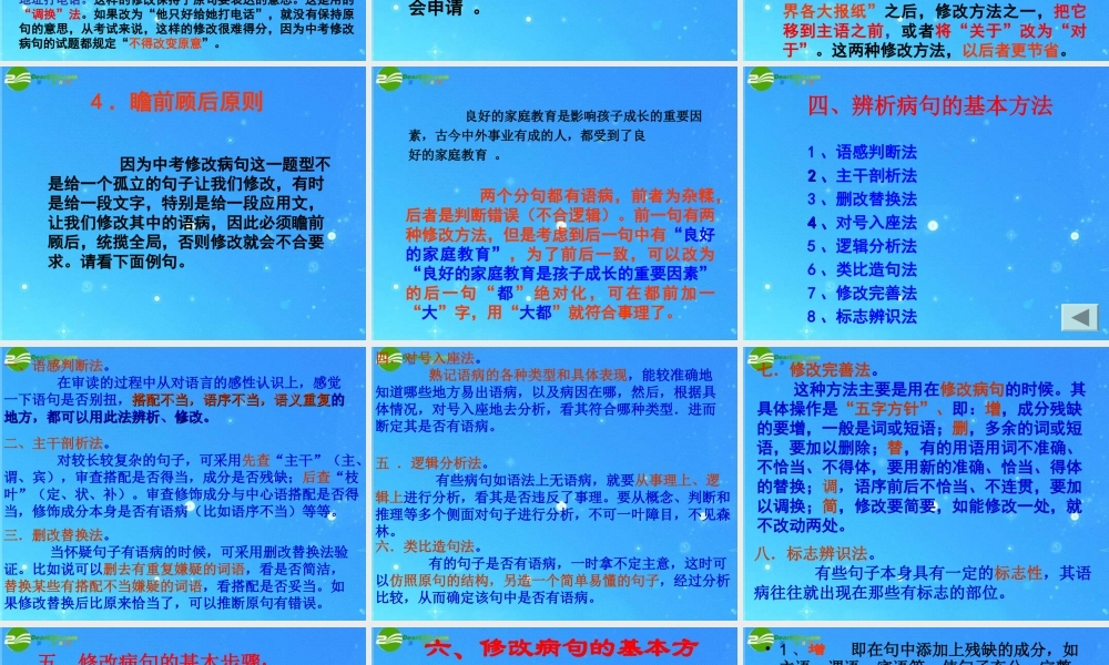 中考英语专项复习 (病句的辩析与修改)课件