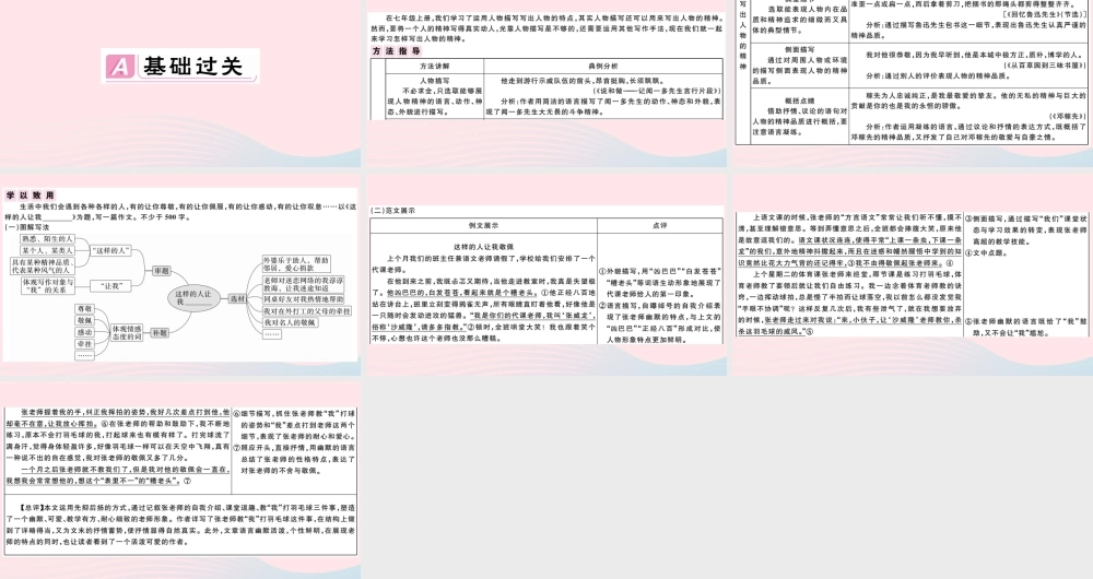 (通用版)文下册 第一单元 写作指导 写出人物的精神习题课件 新人教版 课件