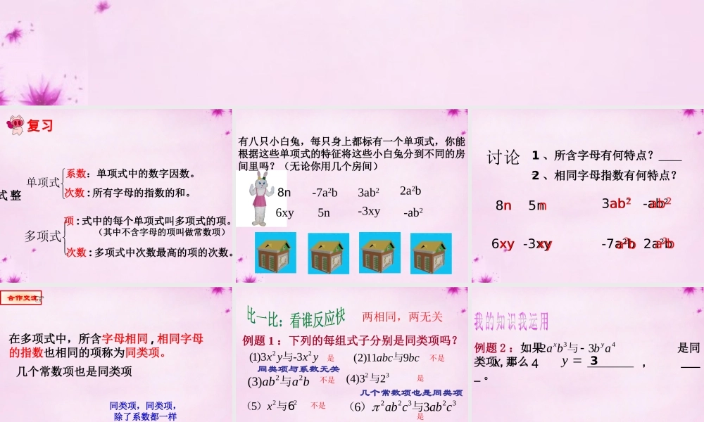 七年级数学上册 2.2 合并同类项课件1 (新版)新人教版 课件