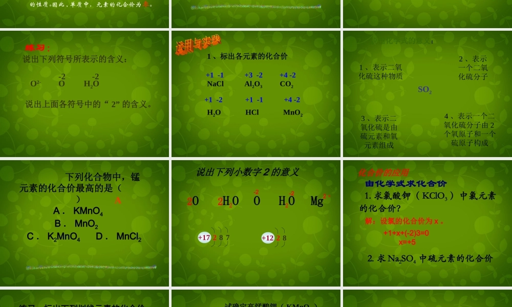 九年级化学上册 44 化合式与化学价课件 (新版)新人教版 课件