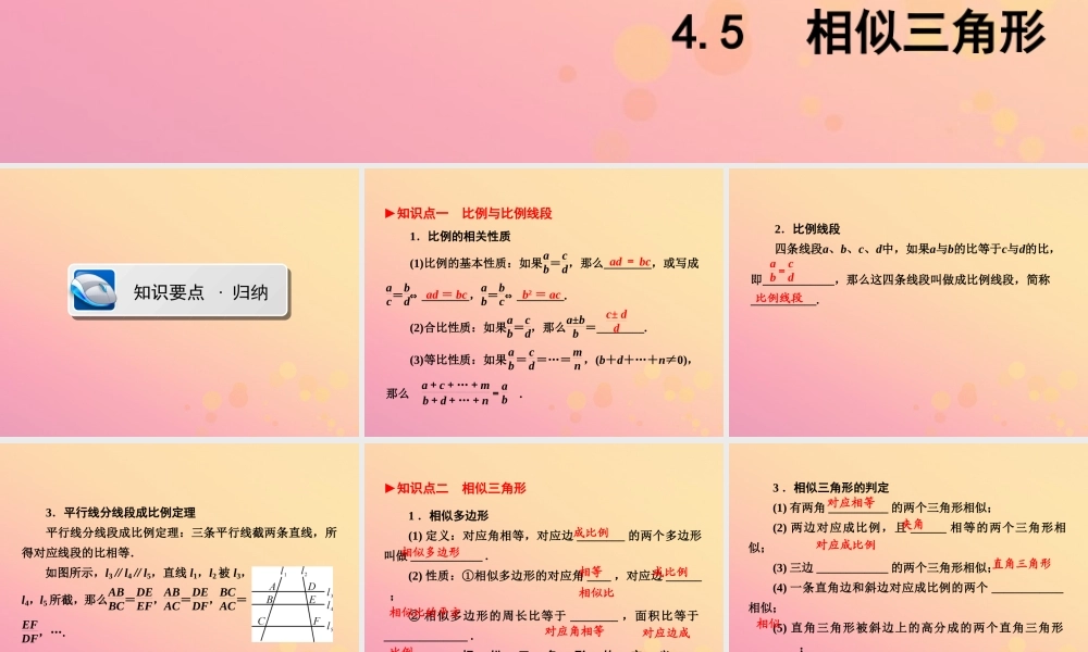 (陕西专版)中考数学新突破复习 第一部分 教材同步复习 第四章 三角形 45 相似三角形课件