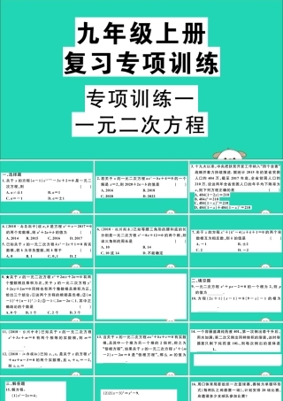 (江西专用)九年级数学下册 专项训练一 一元二次方程习题讲评课件 (新版)新人教版 课件