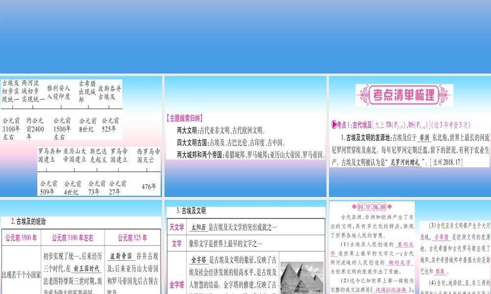 (甘肃专用)中考历史总复习 第一篇 考点系统复习 板块四 世界古代史 主题一 古代亚非文明 古代欧洲文明(精讲)课件