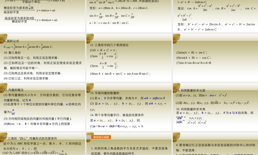 (鲁、京、津专用)版高考数学复习 考前三个月 第三篇 考点回扣3 三角函数、平面向量课件 理 课件