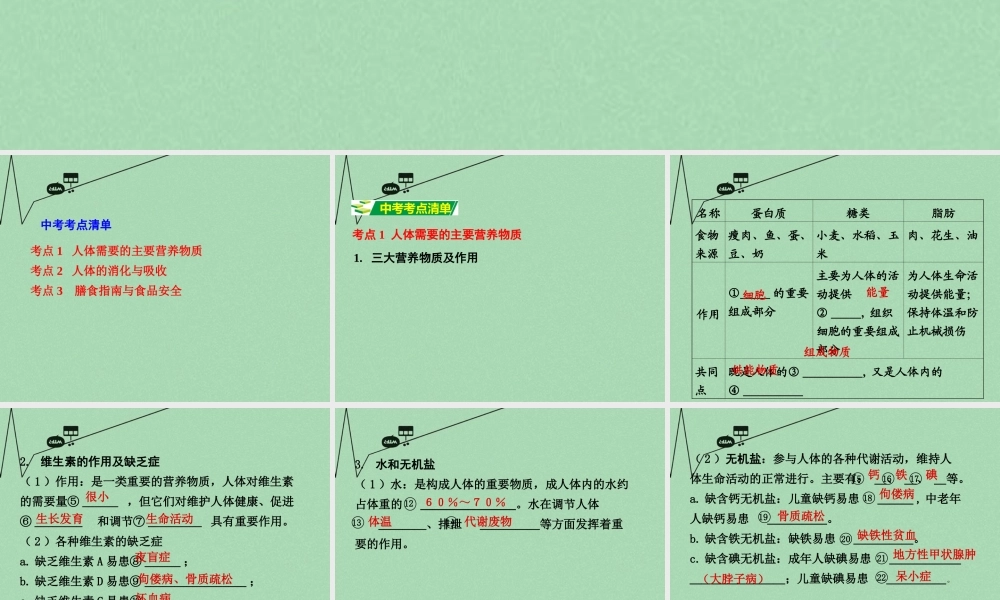中考生物 第一部分 教材知识梳理 第4单元 第9章 人的食物来自环境复习课件 苏教版 课件
