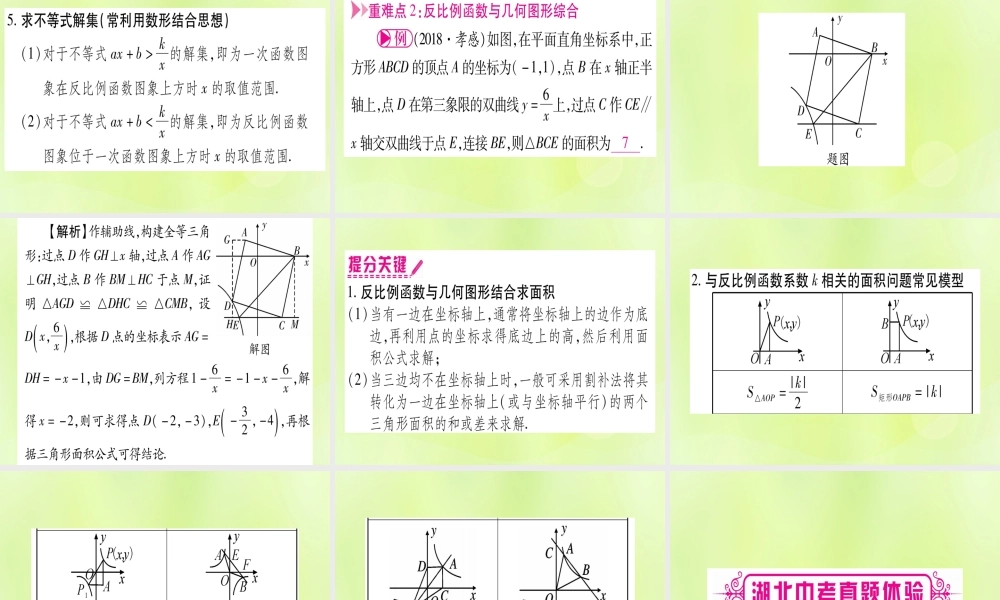 (湖北专用版)版中考数学优化复习 第3章 函数 第3节 反比例函数 课时2 反比例函数的综合题实用课件