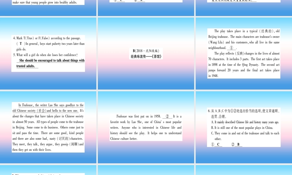 中考英语准点备考 专题精练十四 任务型阅读课件