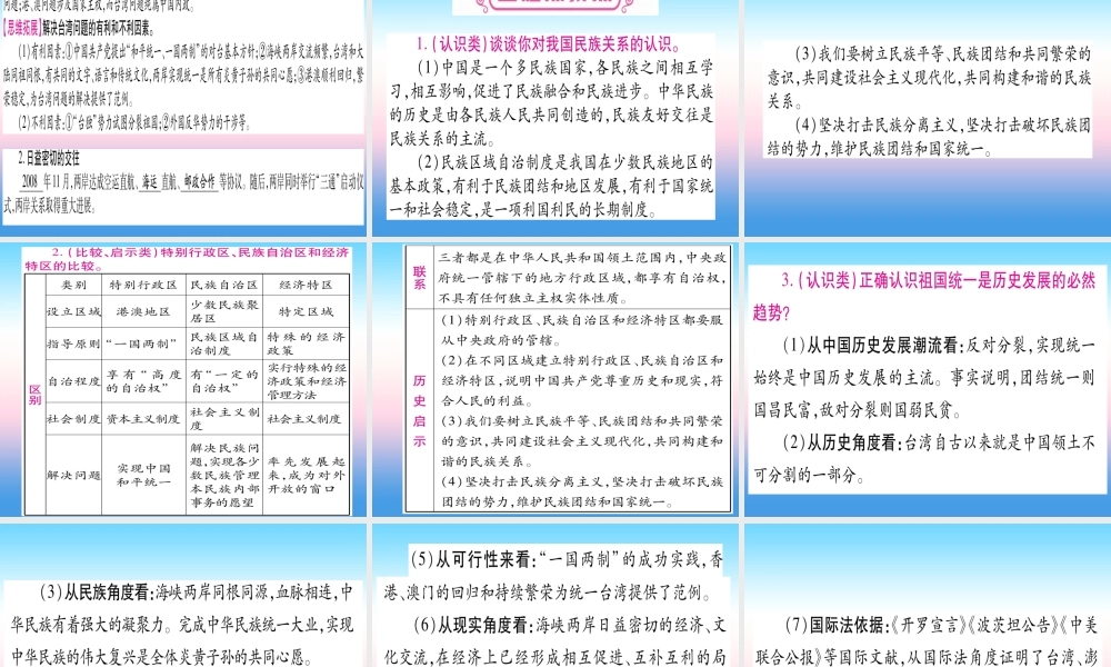 (甘肃专用)中考历史总复习 第一篇 考点系统复习 板块三 中国现代史 主题四 民族团结与祖国统一(精讲)课件