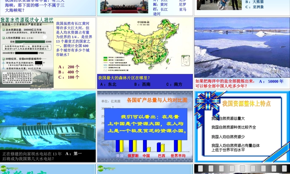 七年级政治下册 持续和谐发展保护资源和环境课件 陕教版 课件