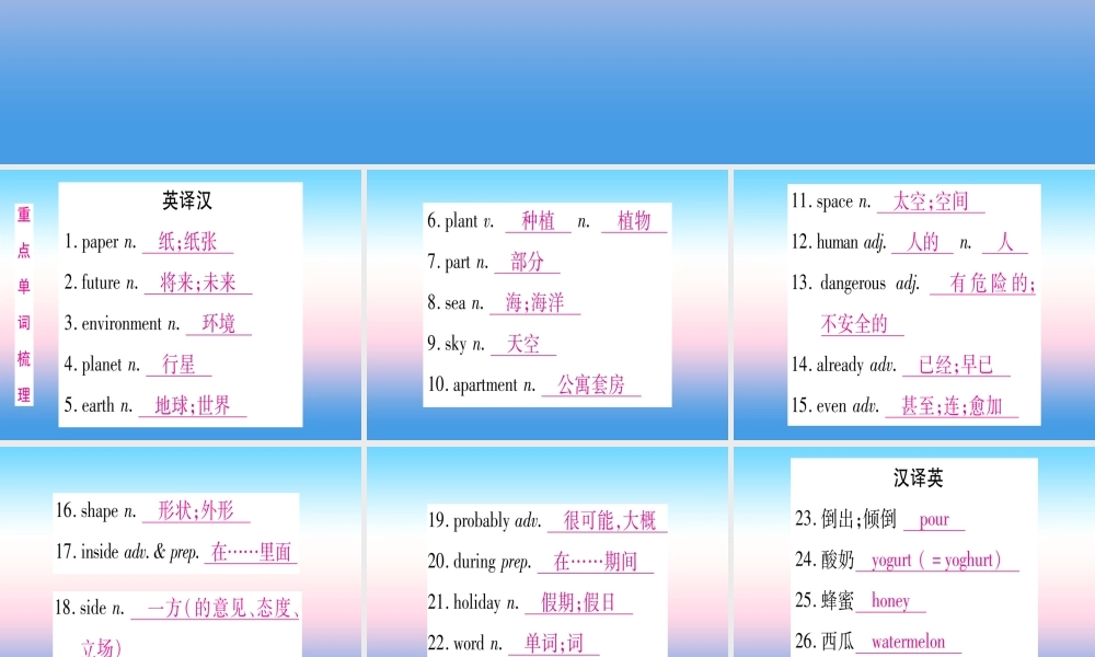 (湖北专用版)版中考英语复习 第一篇 教材系统复习 考点精讲九 八上 Units 7 8实用课件