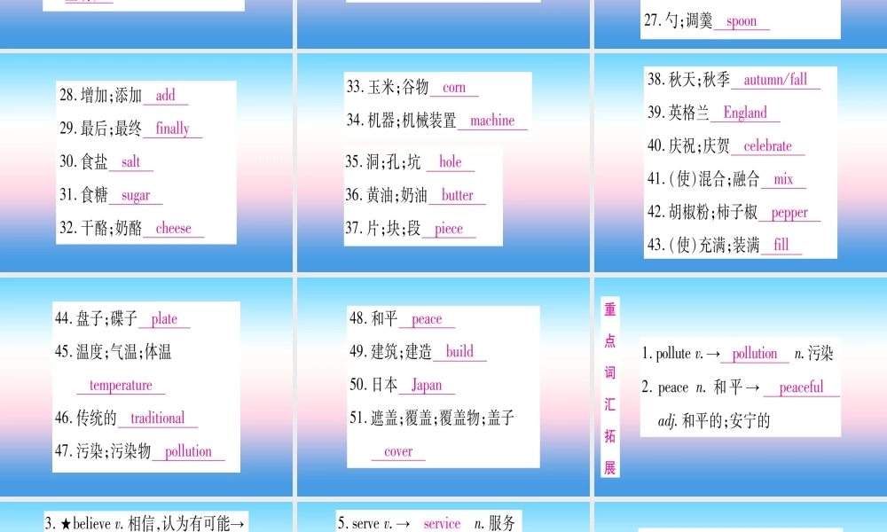 (湖北专用版)版中考英语复习 第一篇 教材系统复习 考点精讲九 八上 Units 7 8实用课件