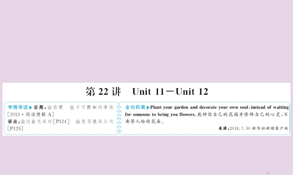 中考英语总复习 第一部分 系统复习 成绩基石 九全 第22讲 Unit 11 12课件