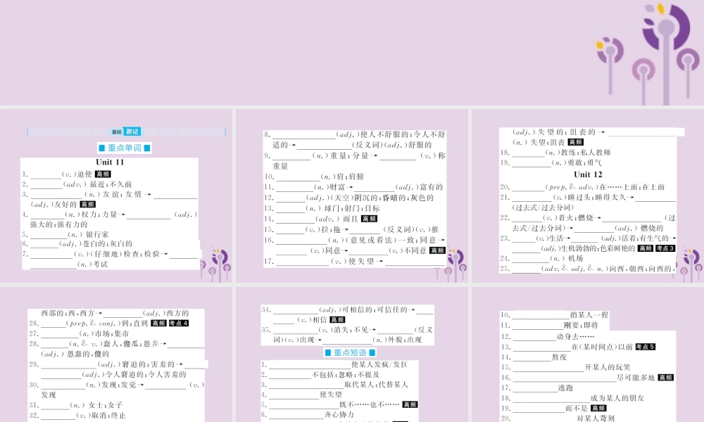 中考英语总复习 第一部分 系统复习 成绩基石 九全 第22讲 Unit 11 12课件