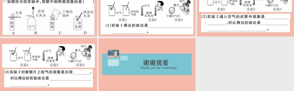 (贵州专版)九年级化学上册 第一单元 走进化学世界 课题2 化学是一门以实验为基础的科学 第2课时 对人体吸入的空气和呼出的气体的探究作业课件 (新版)新人教版 课件