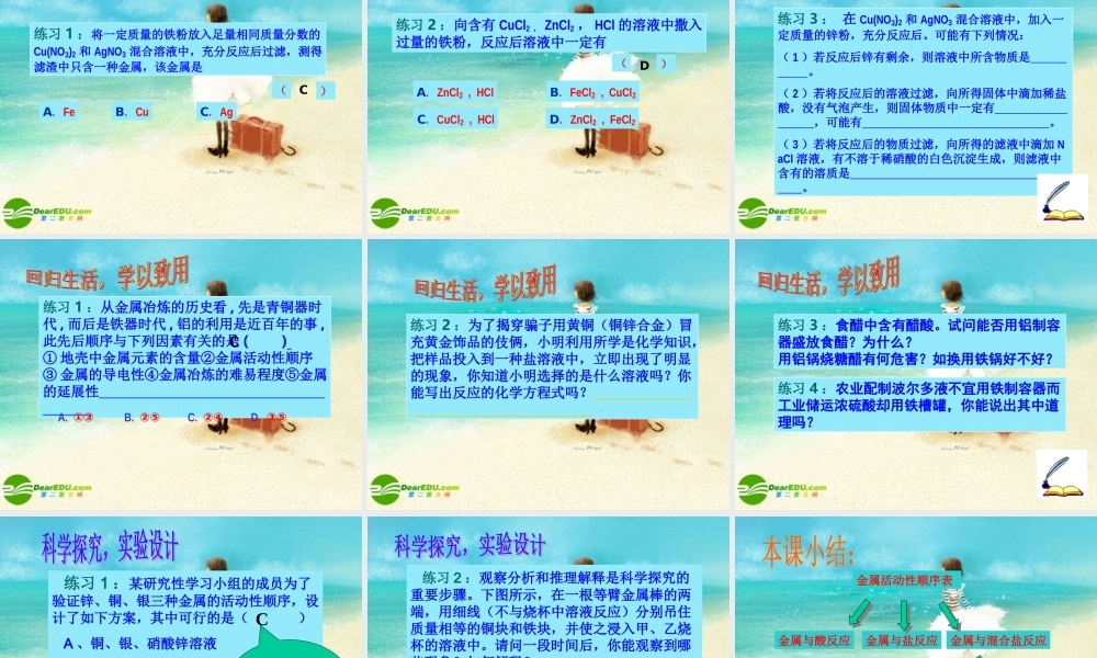 九年级化学下册 金属活动顺序及其应用)课件 人教新课标版 课件