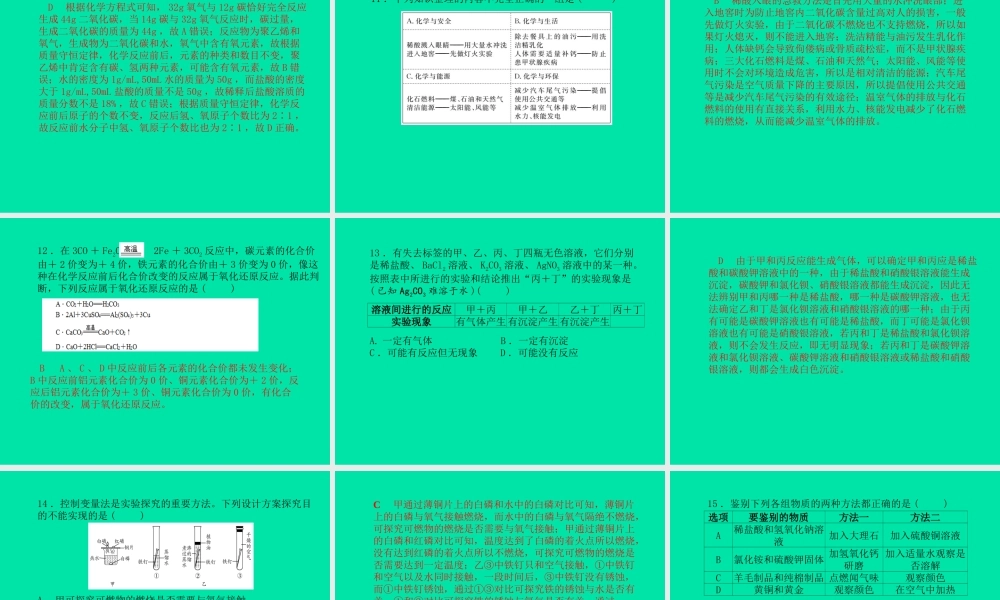 (滨州专版)中考化学总复习 第三部分 模拟检测 冲刺中考 综合检测卷(一)课件 鲁教版 课件