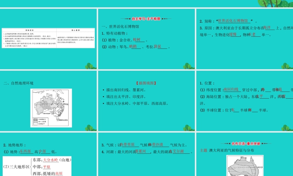 七年级地理下册 第八章 第四节 澳大利亚(一世界活化石博物馆 自然地理环境)习题课件(新版)新人教版 课件