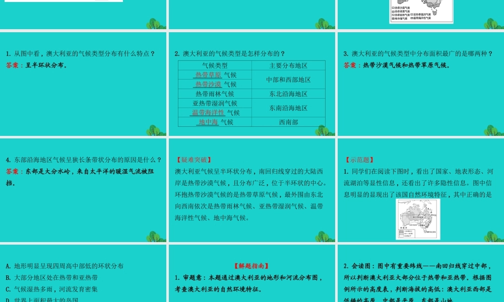 七年级地理下册 第八章 第四节 澳大利亚(一世界活化石博物馆 自然地理环境)习题课件(新版)新人教版 课件