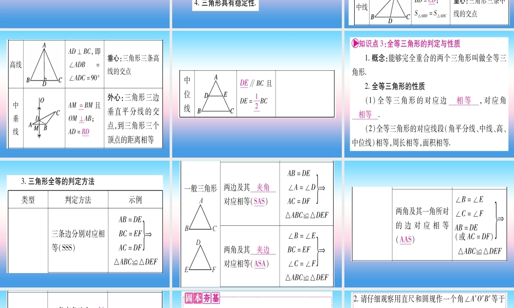 (甘肃专用)中考数学 第一轮 考点系统复习 第4章 三角形 第2节 三角形与全等三角形课件
