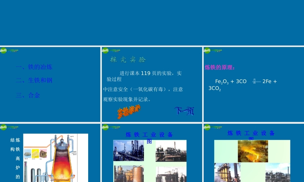 九年级化学上册 铁的冶炼合金课件1 沪教版 课件