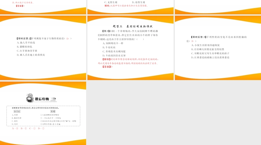 (随堂优化训练)八年级生物下册 第七单元 第二章 第一节 基因控制生物的性状 配套课件 人教新课标版 课件