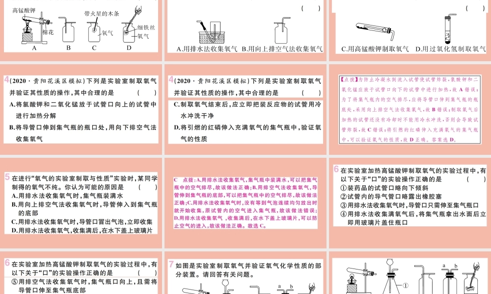 (贵州专版)九年级化学上册 第二单元 我们周围的空气 实验活动1 氧气的实验室制取与性质作业课件 (新版)新人教版 课件