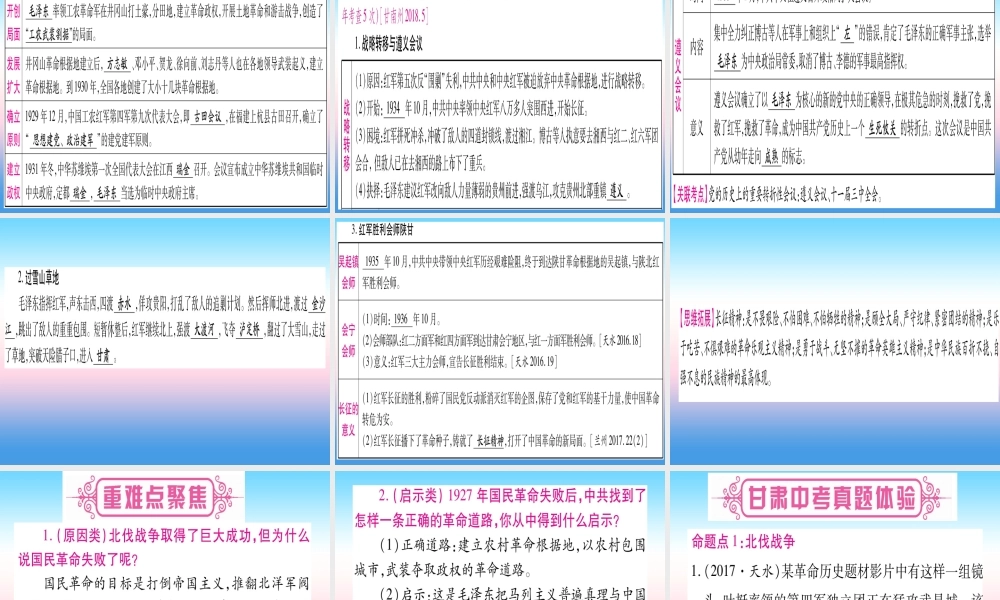 (甘肃专用)中考历史总复习 第一篇 考点系统复习 板块二 中国近代史 主题五 从国共合作到国共对峙(精讲)课件