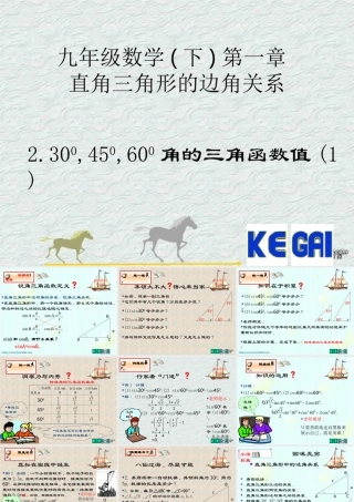 30度,45度,60度角的三角函数值1 福建省南平地区九年级数学下册第一章 直角三角形整章课件集一 北师大版