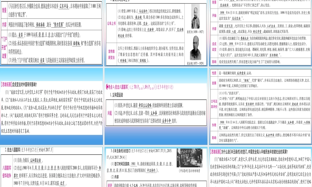 (甘肃专用)中考历史总复习 第一篇 考点系统复习 板块二 中国近代史 主题二 近代化的早期探索与民族危机的加剧(精讲)课件