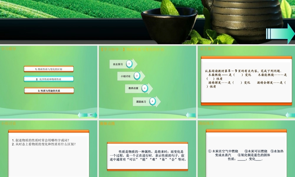 九年级化学上册 第一单元 走进化学世界 课题1 物质的变化和性质 第2课时 物质的性质课堂导学课件 (新版)新人教版 课件