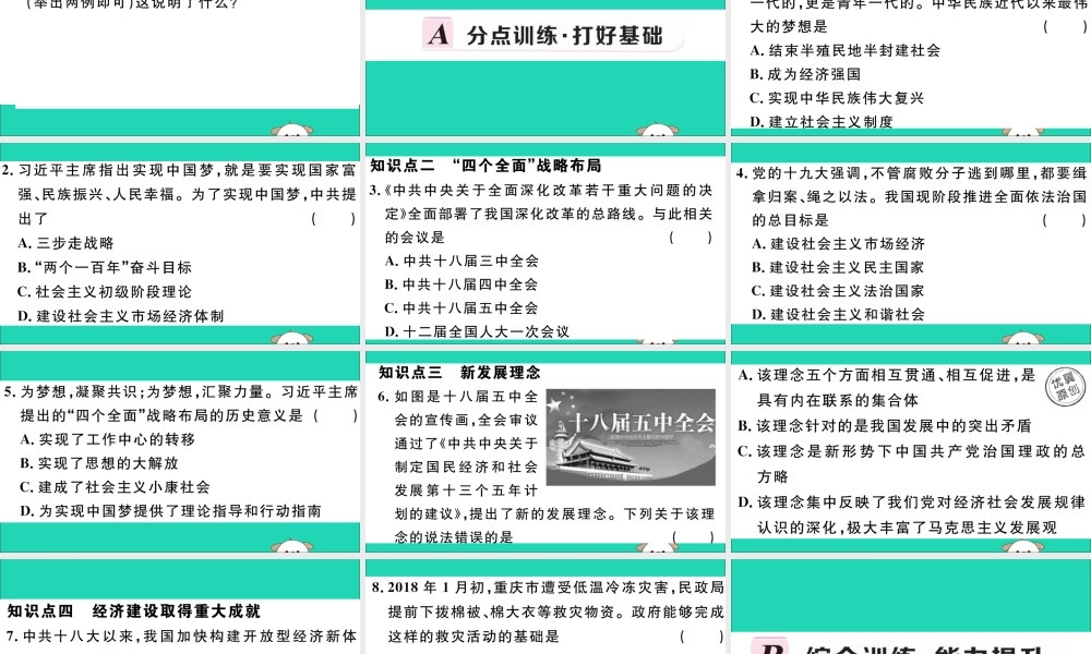 (玉林专版)八年级历史下册 第三单元 中国特色社会主义道路 第11课 为实现中国梦而努力奋斗习题课件 新人教版 课件
