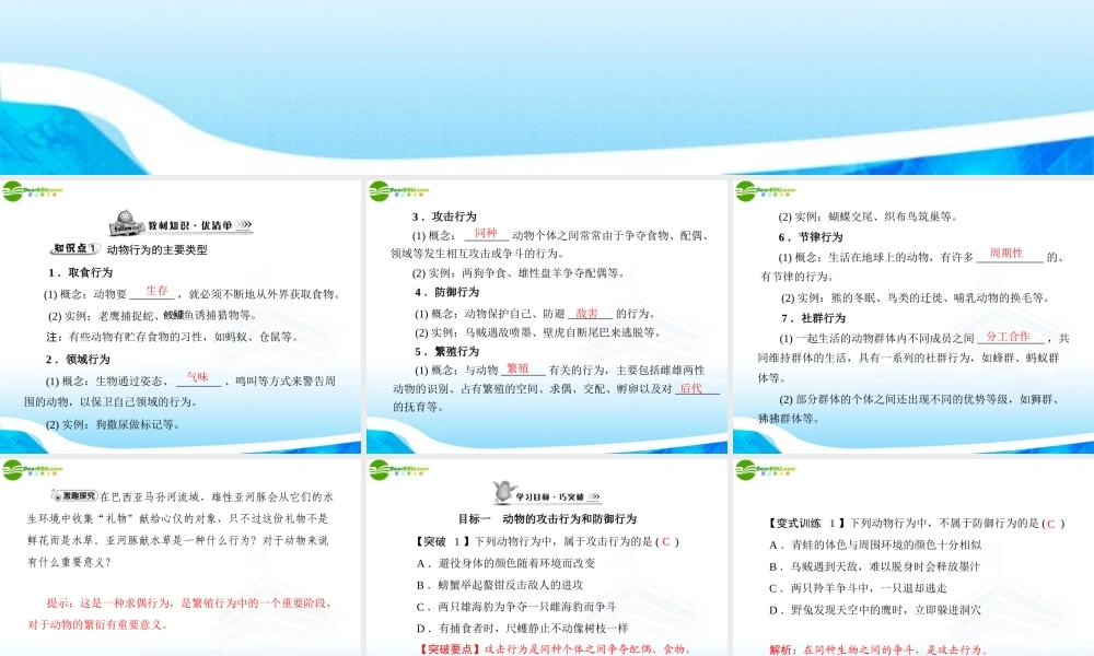(随堂优化训练)八年级生物上册 第5单元 第16章 第2节 动物行为的主要类型课件 北师大版 课件