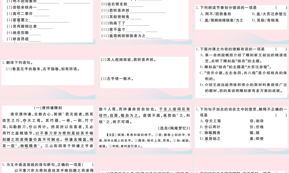 (武汉专版)八年级语文下册 第三单元 11 核舟记习题课件 新人教版 课件