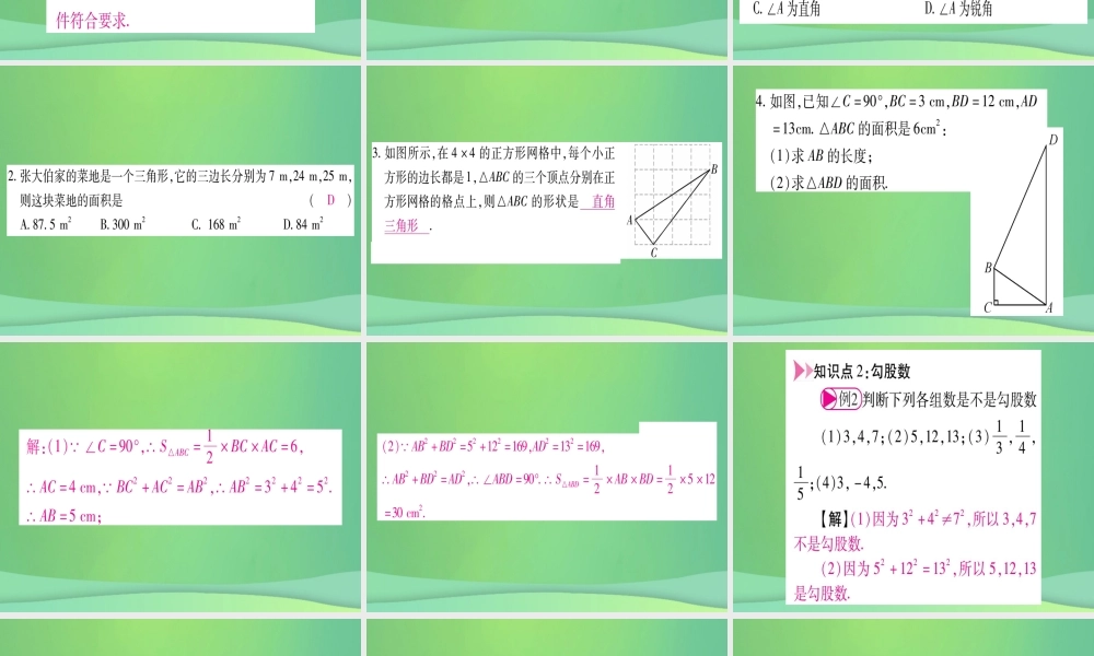 (江西专用)八年级数学上册 第1章 勾股定理 1.2 一定是直角三角形吗作业课件 (新版)北师大版 课件