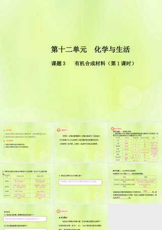 九年级化学下册 第十二单元 化学与生活 课题3 有机合成材料(第1课时)高效课堂课件 (新版)新人教版 课件