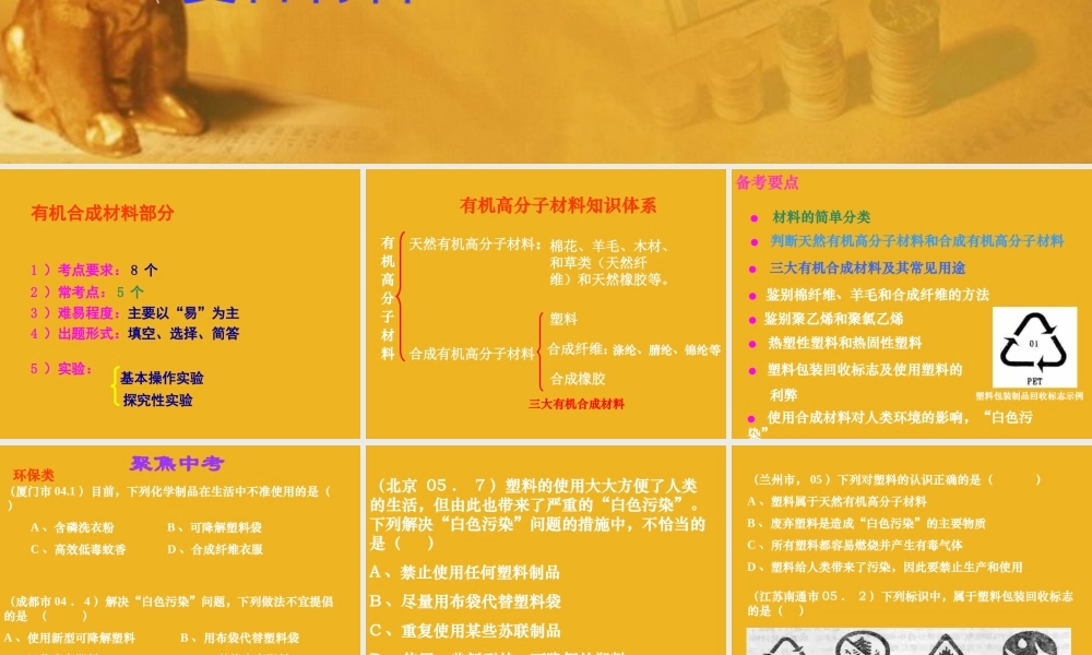 九年级化学下册 单元4有机合成材料复习课件 湘教版 课件