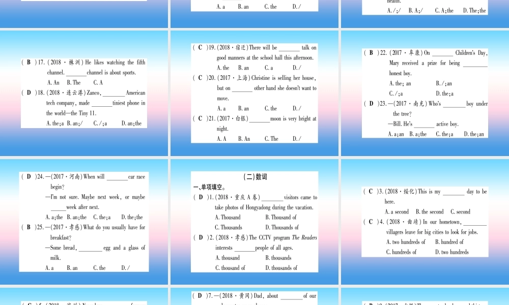中考英语准点备考 专题精练二 冠词和数词课件