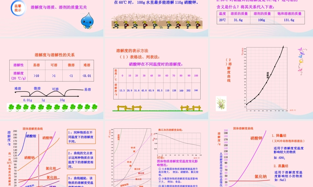 九年级化学下册 第九单元 溶液 课题2 溶解度第2课时溶解度课件 新人教版 课件