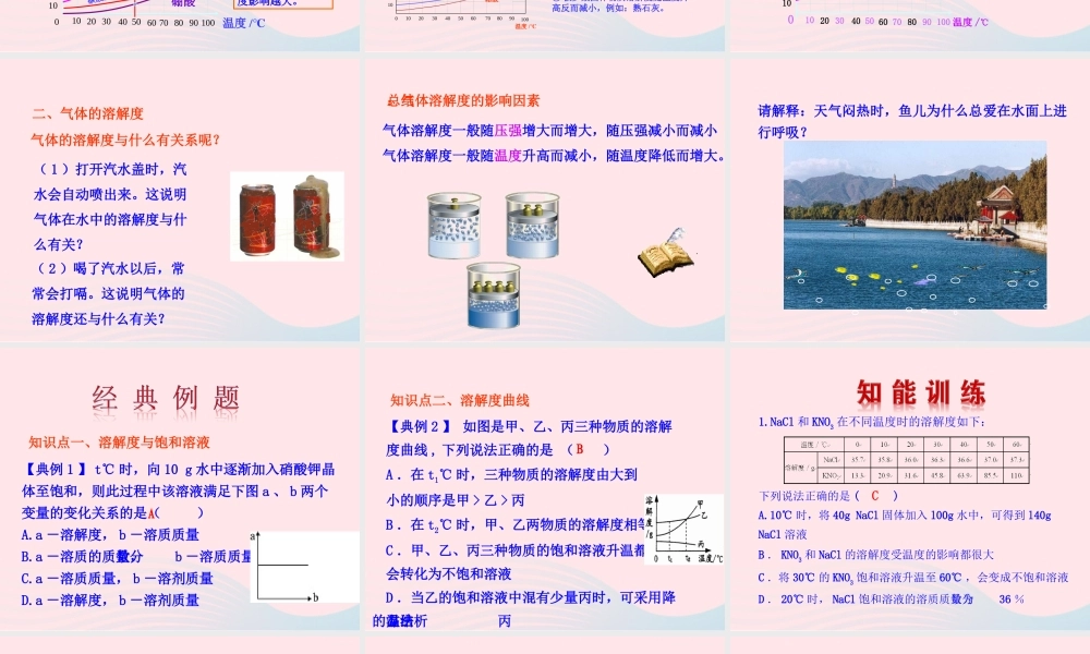 九年级化学下册 第九单元 溶液 课题2 溶解度第2课时溶解度课件 新人教版 课件