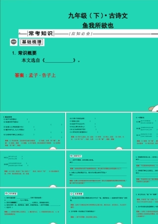 中考语文总复习 第一部分 教材基础自测 九下 古诗文 鱼我所欲也课件 新人教版 课件