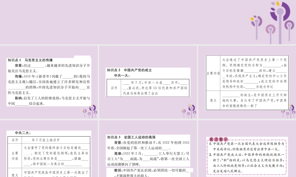 (河南专版)八年级历史上册 第四单元 新民主主义革命的开始 第14课 中国共产党诞生课件 新人教版 课件