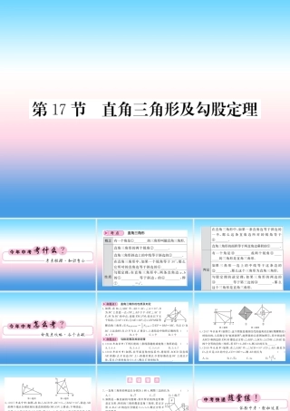 (课标版通用)中考数学一轮复习 第4章 图形的初步认识与三角形 第17节 直角三角形及勾股定理习题课件
