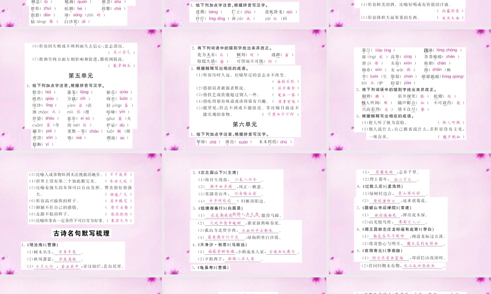 中考语文 第一轮 复习教材 夯基固本 七上 语音、汉字、词语梳理课件 新人教版 课件