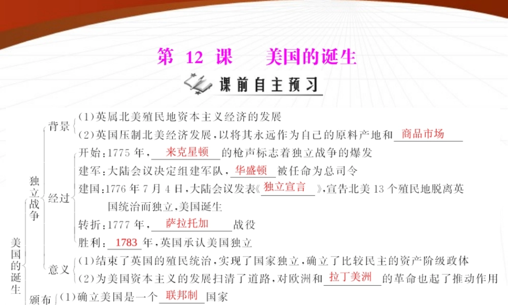 九年级历史上册 第四单元 第12课 美国的诞生 配套课件 人教新课标版 课件