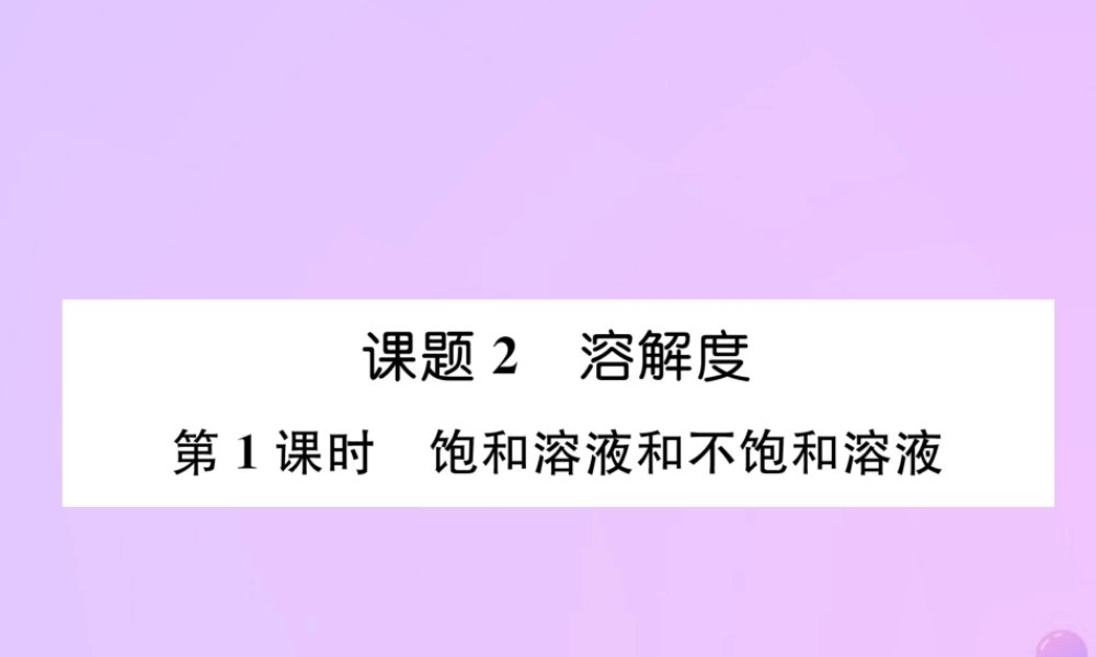 九年级化学下册 第9单元 溶液 课题2 溶解度 第1课时 饱和溶液和不饱和溶液作业课件 (新版)新人教版 课件