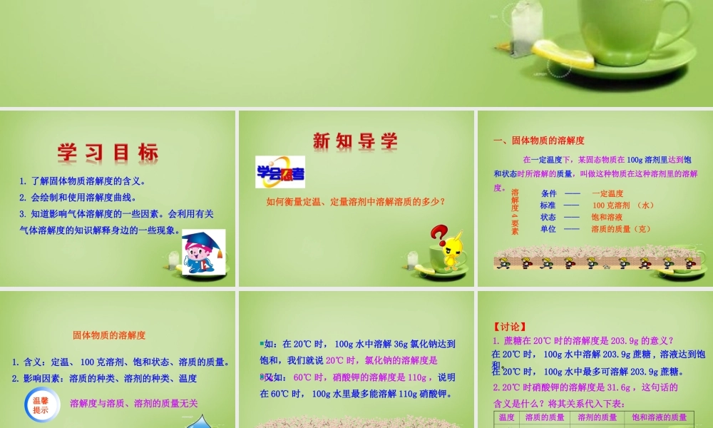九年级化学下册 第9单元 课题2 溶解度 第2课时 溶解度课件 (新版)新人教版 课件
