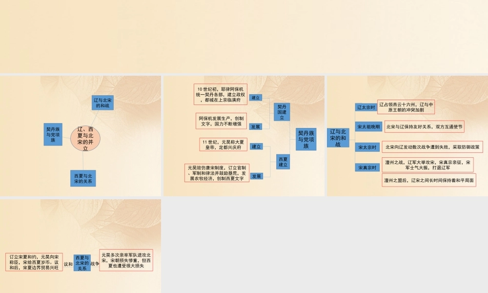 (秋季版)七年级历史下册 第二单元 辽宋夏金元时期：民族关系发展和社会变化 第7课(辽、西夏与北宋的并立)思维导图素材 新人教版 素材