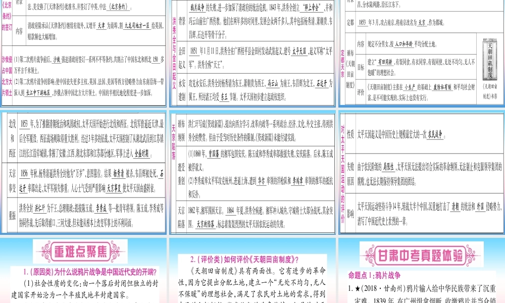 (甘肃专用)中考历史总复习 第一篇 考点系统复习 板块二 中国近代史 主题一 中国开始沦为半殖民地半封建社会(精讲)课件